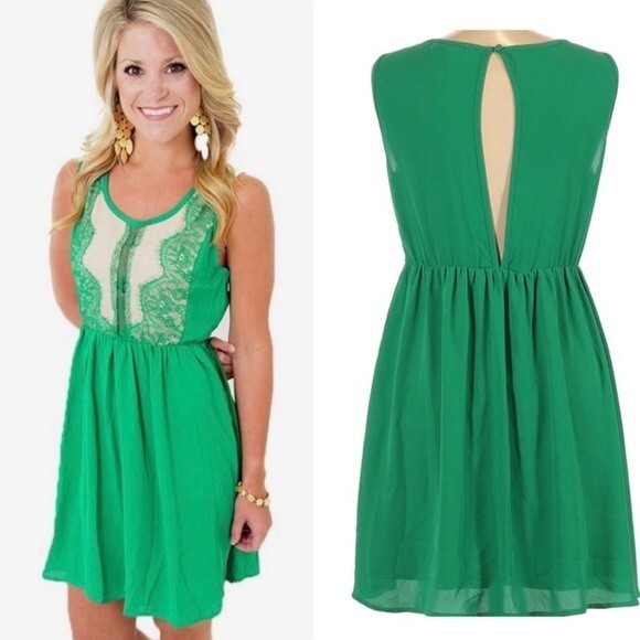 Altar’d State emerald green and nude backless flowy dress size medium - Picture 1 of 4